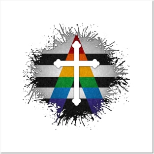 Paint Splatter LGBT Ally Pride Christian Cross Symbol Posters and Art